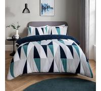 Sleepdown Juego edredón con Fundas de Almohada, diseño geométrico de Peluche, térmico, cálido, Muy Suave, tamaño Doble, 200 x 200 cm, Color, Poliéster, Azul Marino Geo, Doublé