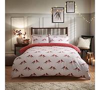 Sleepdown Robin - Juego de Funda de edredón Reversible de algodón Cepillado, con Bordes ribeteados, cálido, Muy Suave, con Fundas de Almohada, tamaño King (220 x 230 cm), Color Rojo