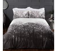 Sleepdown Winter Forest Trees Serene Scene Impreso Suave cálido Terciopelo Blanco carbón Gris edredón Juego de Cama con Fundas de Almohada-King (220 cm x 230 cm), Poliéster, Matrimonio