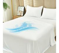 Sleepymoon Sábana encimera refrescante con fundas de almohada, Q-Max > 0.4 juego de sábanas frescas, refrescantes para sudores nocturnos, personas que duermen con calor (blanco, individual)