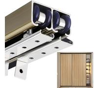 Slish - Kit de herrajes para puerta de granero de doble vía de 45 pulgadas, sistema de riel oculto para puertas de madera, separadores de habitación montados en la parte superior, Ele Champagne h