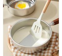 Small Square Frying Pan 16cm Stainless Steel Wood Handle(20cm Round) | Square round shape, 16cm size, stainless steel body, wooden handle, para ideal for eggs