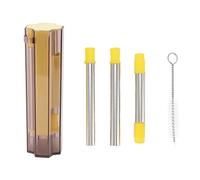 Smandy Juego de Pajitas de Metal Plegables, Pajita Reutilizable de Acero Inoxidable con Cepillo de Limpieza, Puntas de Silicona para Viajes, Portátil (YELLOW)
