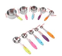 Smandy Juego de Tazas y Cucharas Medidoras de Acero Inoxidable, 10 Piezas, Set Multicolor con Mangos de Silicona para Hornear Ingredientes Secos