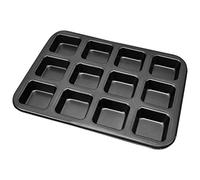 Smandy Mini Moldes para Pan de 12 Cavidades, Molde para Hornear Brownie, Muffins, Utensilios para Hornear de Acero Al Carbono con Revestimiento (Molde para cuadrado negro extra grueso de)