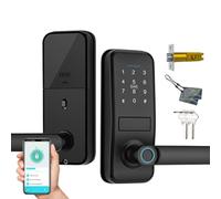 Smart Lock, Keyless Entry with Sleek Matte Black Handle, Electronic Keypad Deadbolt,Fingerprint & Touchscreen Keypad, Biometric Bluetooth Smart Lock for Front Door