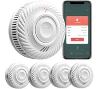 Smart WiFi Detector de Humo 10-Año Batería, Detector de Humo con Sensor Fotoeléctrico, Función de Silenciado y Autocomprobación, Certificado DIN EN14604, Compatible con Tuya/Smart Life App 4-Pack