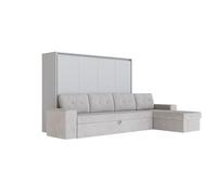 SMARTBett Armario cama M2 horizontal 140 x 200 cm con sofá esquinero gris arena gris perla