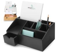 smartday Organizador de escritorio de madera de bambú con cajón negro - Sistema de organización de oficina, portalápices, organizador de escritorio de oficina, caja de lápices