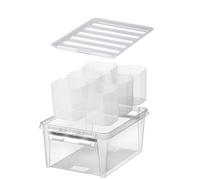 SmartStore 14L Caja de Almacenamiento de Plástico con 6 Compartimentos y Tapa - Transparente - Apilables y Encajables - Apta para el Contacto con Alimentos - Cierre con Clips - 40 x 30 x 18 cm