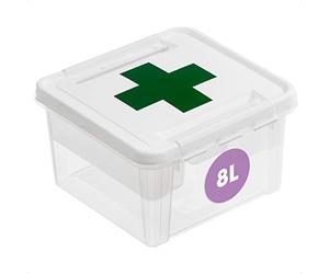 SmartStore Caja de Primeros Auxilios de plástico de 8L - Caja de Almacenamiento de Medicinas con Inserto - y con Cierre - Sin BPA - Cierre con Clip L28 x W28 x H17cm