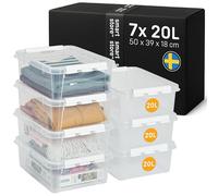 SmartStore cajas de almacenamiento de plástico de 20L con tapas - Juego de 7 - Apilables y encajables - Garantía de 10 Años - Seguras para Alimentos y sin BPA - Cierre con Clips L50 x An39 x Al18 cm