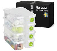 SmartStore Cajas de almacenamiento de plástico de 3.5L con tapas - Juego de 8 - Apilables y encajables - Garantía de 10 Años - Seguras para Alimentos - Cierre con Clips L38 x An14 x Al11cm