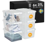SmartStore cajas de almacenamiento de plástico de 31L con Tapas - Juego de 6 - Apilables y encajables - Garantía de 10 Años - Seguras para Alimentos y sin BPA - Cierre con Clips L50 x An39 x Al26 cm
