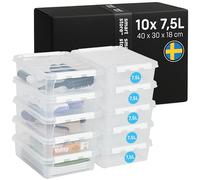 SmartStore cajas de almacenamiento de plástico de 7.5L con tapas - Juego de 10 - Apilables y encajables - Garantía de 10 Años - Seguras para Alimentos - Cierre con Clips L40 x An30 x Al11 cm