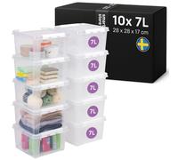 SmartStore cajas de almacenamiento de plástico de 7L con tapas - Juego de 10 - Apilables y encajables - Garantía de 10 Años - Seguras para Alimentos y sin BPA - Cierre con Clips L28 x An28 x Al17 cm