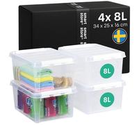 SmartStore cajas de almacenamiento de plástico de 8L con tapas - Juego de 4 - Apilables y encajables - Garantía de 10 Años - Seguras para Alimentos - Cierre con Clips - L34 x An25 x Al16 cm