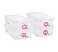 SmartStore cajas de almacenamiento de plástico para Debajo de la Cama de 30L con Ruedas - Juego de 4 - Apilables y encajables - Garantía de 10 Años- Cierre con ClipsL72 x An40 x Al19cm