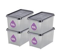 SmartStore - Cajas de almacenamiento de plástico para garaje con tapas, 4 unidades, transparentes, IP44, impermeables, apilables, aptos para el contacto con alimentos, 60 x 40 x 35 cm - 50 L