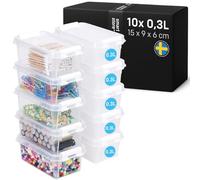 SmartStore cajas de almacenamiento de plástico pequeñas de 0.3L con tapas - Juego de 10 - Apilables y encajables - Garantía de 10 Años - Seguras para Alimentos - Cierre con Clips L15 x An9 x Al6 cm