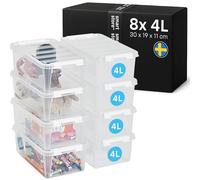 SmartStore cajas de almacenamiento de plástico pequeñas de 4L con tapas - Juego de 8 - Apilables y encajables - Garantía de 10 Años - Seguras para Alimentos - Cierre con Clips L30 x An19 x Al11 cm