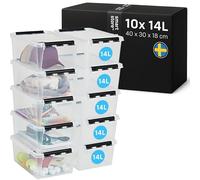 SmartStore Cajas de almacenamiento de plástico transparente de 14 litros con tapa, paquete de 10, reforzadas, seguras para alimentos, con cierre de clip, apilables, sin BPA, 40x30x18cm
