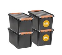 SmartStore Cajas de almacenamiento resistentes con tapas de 49 L, juego de 4 cajas de herramientas apilables y apilables resistentes a los impactos, contenedores de almacenamiento de alimentos sin BPA