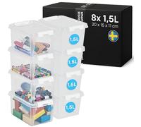 SmartStore cajas de almacenamiento trasparente de plástico de 1.5L con tapas - Juego de 8 - Apilables y encajables - Garantía de 10 Años - Seguras para Alimentos- Cierre con Clips L20 x An15 x Al11cm