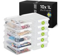 SmartStore cajas de almacenamiento trasparente de plástico de 1L con Tapas - Juego de 10 - Apilables y encajables - Garantía de 10 Años - Seguras para Alimentos - Cierre con Clips L21 x An17 x Al6 cm
