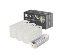 SmartStore Cesta de almacenamiento con asas en color blanco 10 x 1,3 L (29,5x10x6,5 cm) | Caja de almacenamiento de plástico reciclado | Caja de almacenamiento Essence Slim