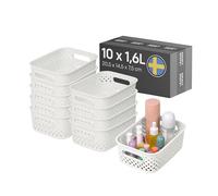 SmartStore Cesta de almacenamiento con asas en color blanco 10 x 1,6 L (20,5x14,5x7,5 cm) | Caja de almacenamiento de plástico reciclado | Caja de almacenamiento Essence S