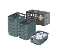 SmartStore Cesta de almacenamiento con asas en color gris 10 x 1,6 L (20,5x14,5x7,5 cm) | Caja de almacenamiento de plástico reciclado | Caja de almacenamiento Essence S