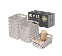 SmartStore Cesta de almacenamiento con asas en color lino 10 x 1,6 L (20,5x14,5x7,5 cm) | Caja de almacenamiento de plástico reciclado | Caja de almacenamiento Essence S