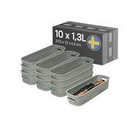 SmartStore Cesta de almacenamiento con asas en color verde 10 x 1,3 L (29,5x10x6,5 cm) | Caja de almacenamiento de plástico reciclado | Caja de almacenamiento Essence Slim
