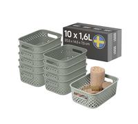 SmartStore Cesta de almacenamiento con asas en color verde 10 x 1,6 L (20,5x14,5x7,5 cm) | Caja de almacenamiento de plástico reciclado | Caja de almacenamiento Essence S
