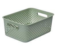SmartStore Cesta de almacenamiento con asas en color verde, 11,4 L (36,5 x 27 x 15 cm) | Contenedor de almacenamiento de plástico reciclado | Caja de almacenamiento Essence L se adapta a papel A4