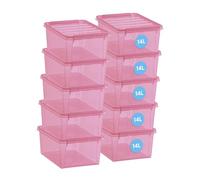 SmartStore - Juego de 10 cajas de almacenamiento - Almacena tu casa con estilo y practicidad - Color 14 L - Rosa transparente - Plástico - 40 x 30 x 18 cm - 14 l
