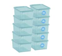 SmartStore - Juego de 10 cajas de almacenamiento - Almacena tu casa con estilo y practicidad - Color 14L - Azul transparente - Plástico - 40 x 30 x 18 cm - 14 l