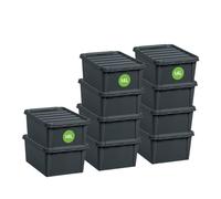 SmartStore - Reciclado 15 - Juego de 10 cajas de almacenaje - Plástico 100% reciclado - Gris - 40 x 30 x 18 cm - 14l, M
