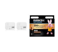 Smartwares FGA-13042 Detector de monóxido de Carbono, Blanco, Lot de 2 détecteurs de CO + Duracell Optimum Pilas AA (Pack de 8) - Pilas Alcalinas 1,5 V - hasta 200% Extra duración o Extra Potencia -