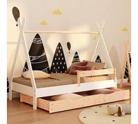smartwood Cama Casita 80x160 cm con Cajón, de Madera, Blanco, Tipi D