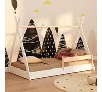 smartwood Cama Casita 80x160 cm con Somier, de Madera, Blanco, Tipi F