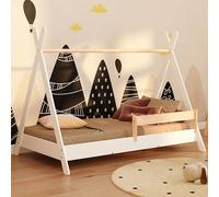 smartwood Cama Casita 90x190 cm con Somier, de Madera, Blanco, Tipi