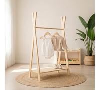 smartwood Perchero de Pie, Madera de Pino FSC, 120x83x36 cm, TIPI L | Principio Montessori, hasta 60 kg, bordes redondeados, almacenaje para zapatos y más, estable, montaje fácil