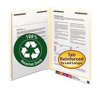 Smead 100% reciclado End Tab Fastener File Folder, Shelf-Master Reinforced Straight-Cut Tab, 2 Fasteners, Letter Size, Manila, 50 per Box (34160)