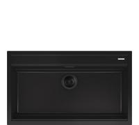 Smeg VSGX860MN Fregadero Granito Negro, 1 cubeta de 79,6 cm, Instalación Sobre Encimera