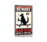 SMGLRUEAT Vintage Funny Dog Warning Sign Enter at Own Risk Beware of Bad Metal Tin Wall-Art Retro Farmhouse Kitchen Decor for Home Bar Patio 8 X 12 inch