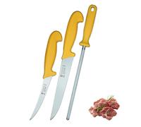 SMI Solingen Juego de cuchillos de cocina 3 piezas, cuchillo de carnicero, afilador de acero, cuchillo deshuesador, cuchillo para carne, cuchillo de chef, acero inoxidable, cuchillo para despiece