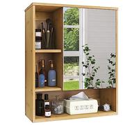 SMIBUY Gabinete de Espejo de baño montado en la Pared, botiquín de Ahorro de Espacio de bambú, gabinete de Pared sobre Inodoro con Puerta de Espejo y Estante Ajustable (Natural)