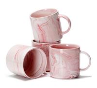 Smilatte Tazas de café apilables de 12 oz / 320 ml, M101 Taza de cerámica de mármol novedosa para niño y niña amante, juego de 4, rosa